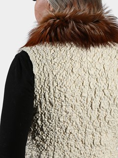 Woman's Ice Bubble Stretch Leather Vest with Brown and Black Fox Collar