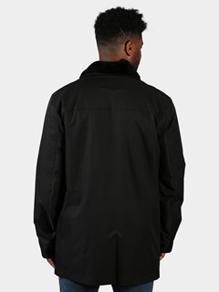 Man's Black Fabric 3/4 Coat with Shearling Liner