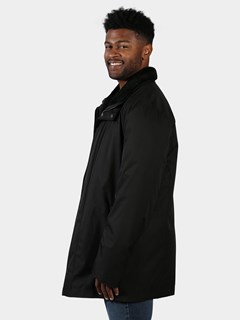 Man's Black Fabric 3/4 Coat with Shearling Liner