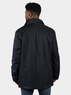 Man's Navy Fabric 3/4 Coat with Brown Shearling Liner