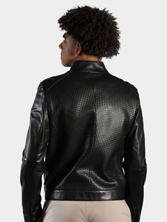 Man's Black Woven Leather Jacket