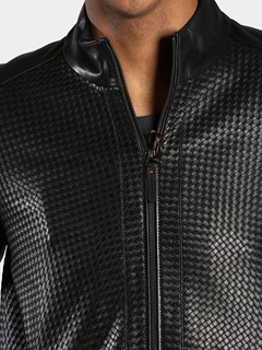 Man's Black Woven Leather Jacket