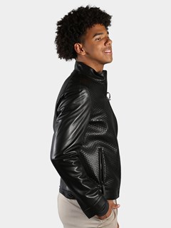 Man's Black Woven Leather Jacket