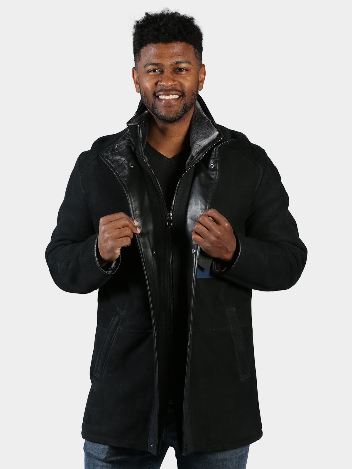 Man's Black Brisa Shearling 3/4 Coat