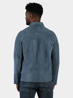 Man's Blue Suede Jacket Reversible to Navy Leather 