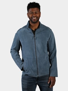 Man's Blue Suede Jacket Reversible to Navy Leather 
