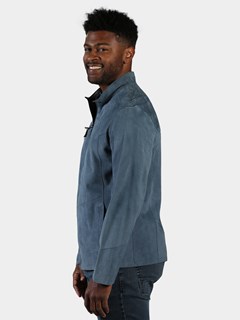 Man's Blue Suede Jacket Reversible to Navy Leather 