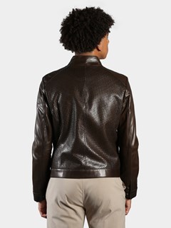 Man's Khaki Woven Leather Jacket