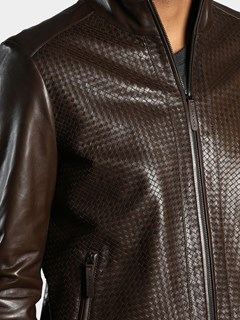 Man's Khaki Woven Leather Jacket