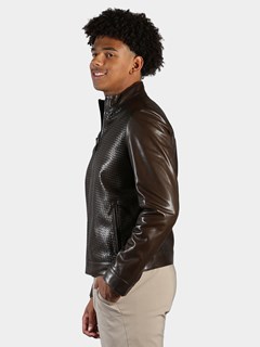 Man's Khaki Woven Leather Jacket