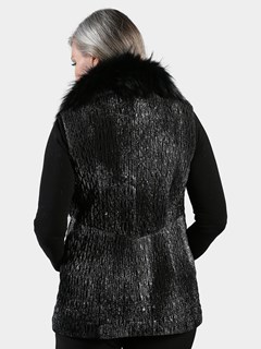 Women's Black Brushed Silver Leather Vest