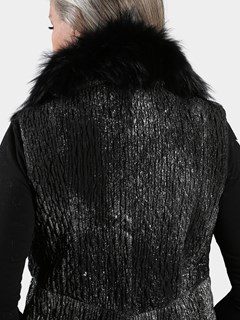 Women's Black Brushed Silver Leather Vest