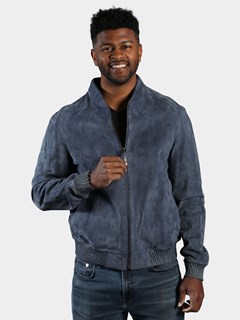 Man's Blue Jean Suede Leather Jacket