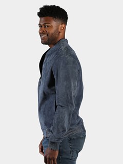 Man's Blue Jean Suede Leather Jacket