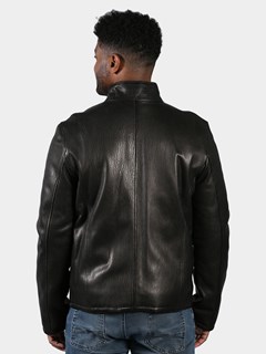 Man's Black Leather Jacket Reversible to Quilted Fabric