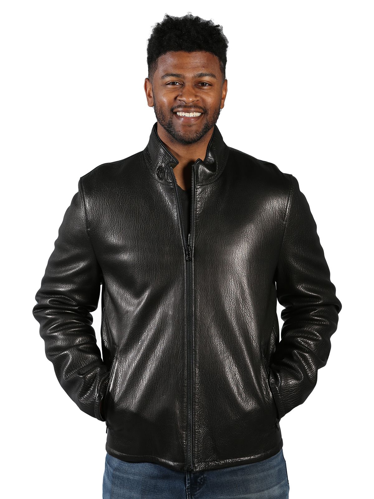 Man's Black Leather Jacket Reversible to Quilted Fabric