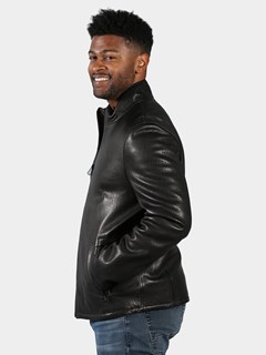 Man's Black Leather Jacket Reversible to Quilted Fabric