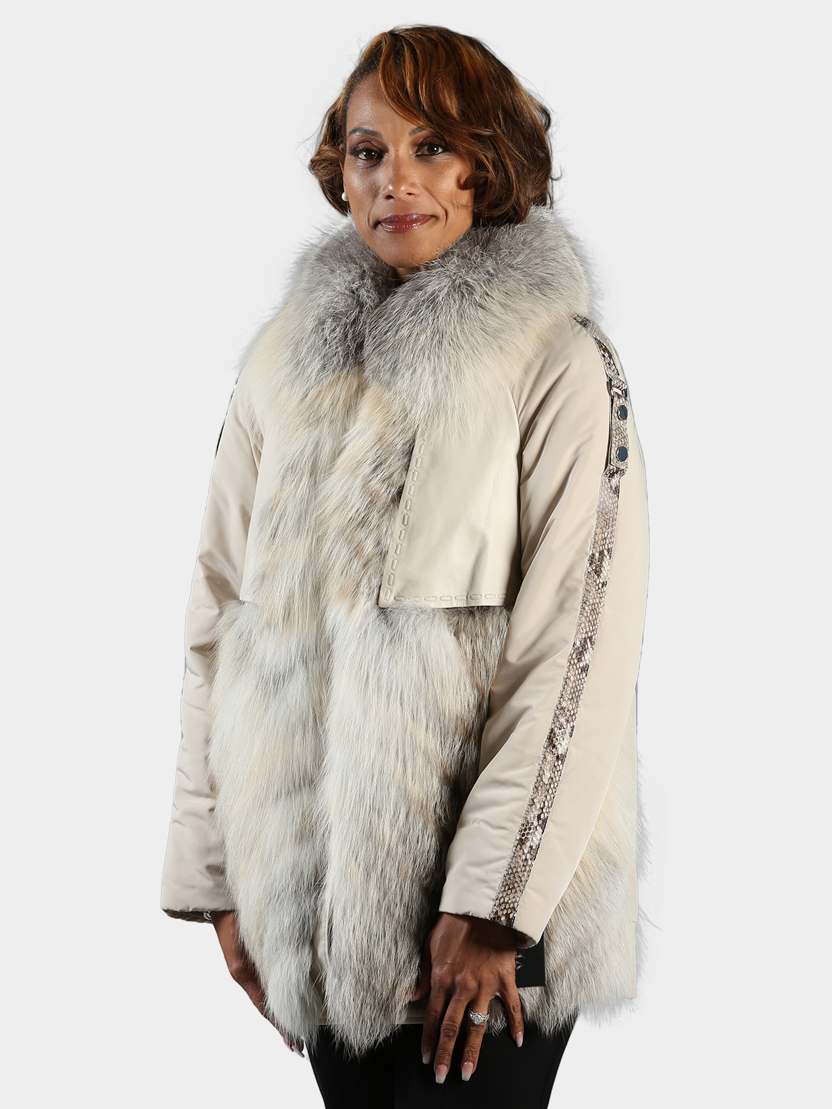 Woman's Whisper Nylon, Leather and Fox Fur Jacket