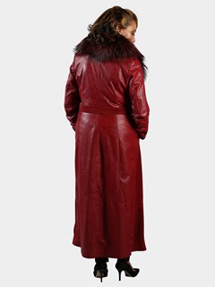 Woman's Oxblood Leather Coat with Dyed to Match Detachable Fox Collar