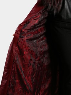 Woman's Oxblood Leather Coat with Dyed to Match Detachable Fox Collar