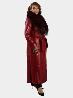 Woman's Oxblood Leather Coat with Dyed to Match Detachable Fox Collar