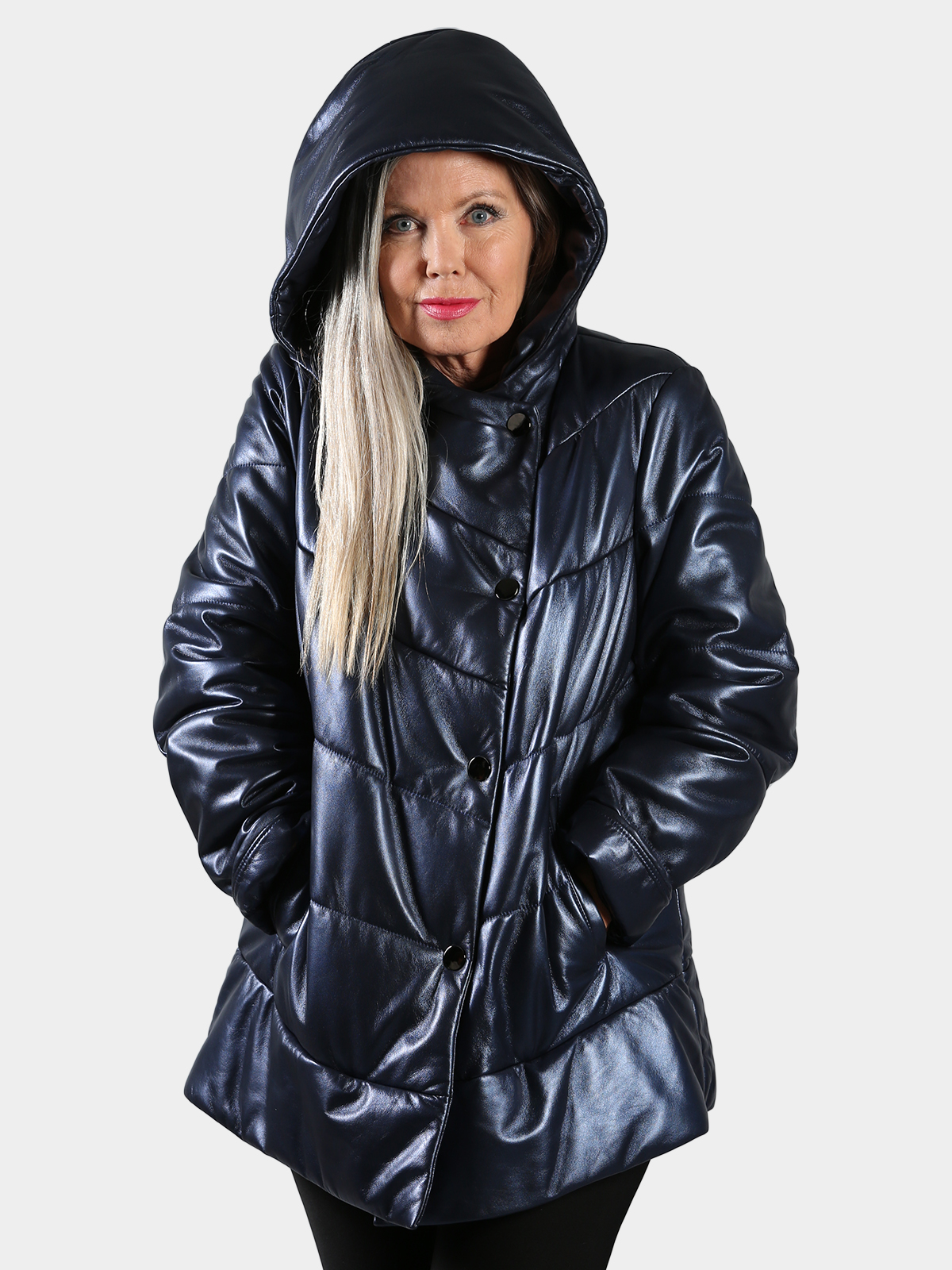 Woman's Atlantic Blue Quilted Leather Parka