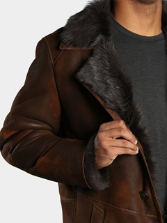 Man's Antique Aztec Shearling 3/4 Leather Coat