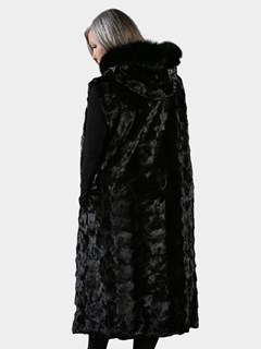 Woman's Black Full Length Sectioned Mink Fur Vest