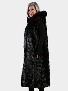 Woman's Black Full Length Sectioned Mink Fur Vest