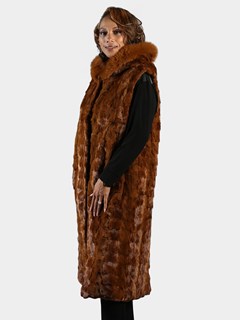 Woman's Whiskey Full Length Sectioned Mink Fur Vest