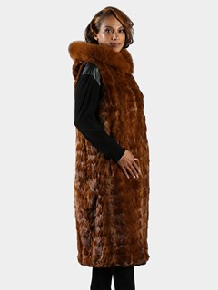 Woman's Whiskey Full Length Sectioned Mink Fur Vest