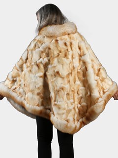 Woman's Natural Crystal Sectioned  Fox Fur Poncho