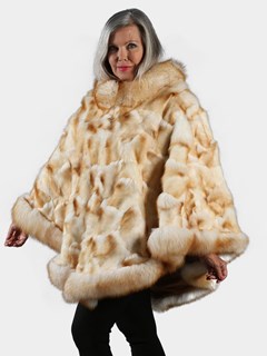 Woman's Natural Crystal Sectioned  Fox Fur Poncho