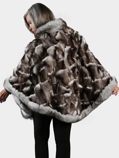 Woman's Natural Blue Sectioned Fox Fur Poncho