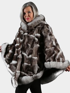 Woman's Natural Blue Sectioned Fox Fur Poncho