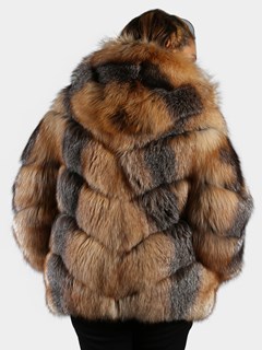 Woman's Natural Crystal and Silver Fox Fur Jacket