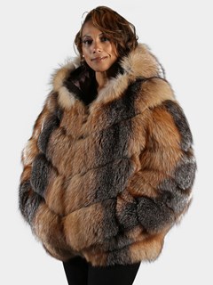 Woman's Natural Crystal and Silver Fox Fur Jacket