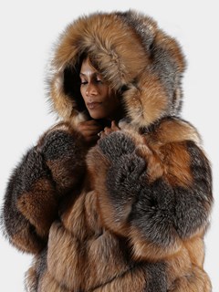 Woman's Natural Crystal and Silver Fox Fur Jacket