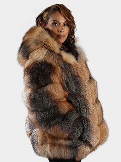 Woman's Natural Crystal and Silver Fox Fur Jacket