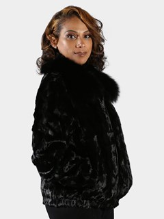 Woman's Black Section Mink Fur Jacket