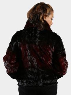 Woman's Burgundy Degrade' Section Mink Fur Jacket