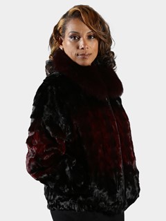 Woman's Burgundy Degrade' Section Mink Fur Jacket