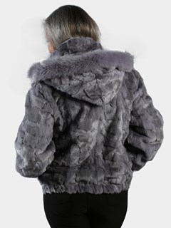 Woman's Sapphire Section Mink Fur Jacket with Detachable Hood