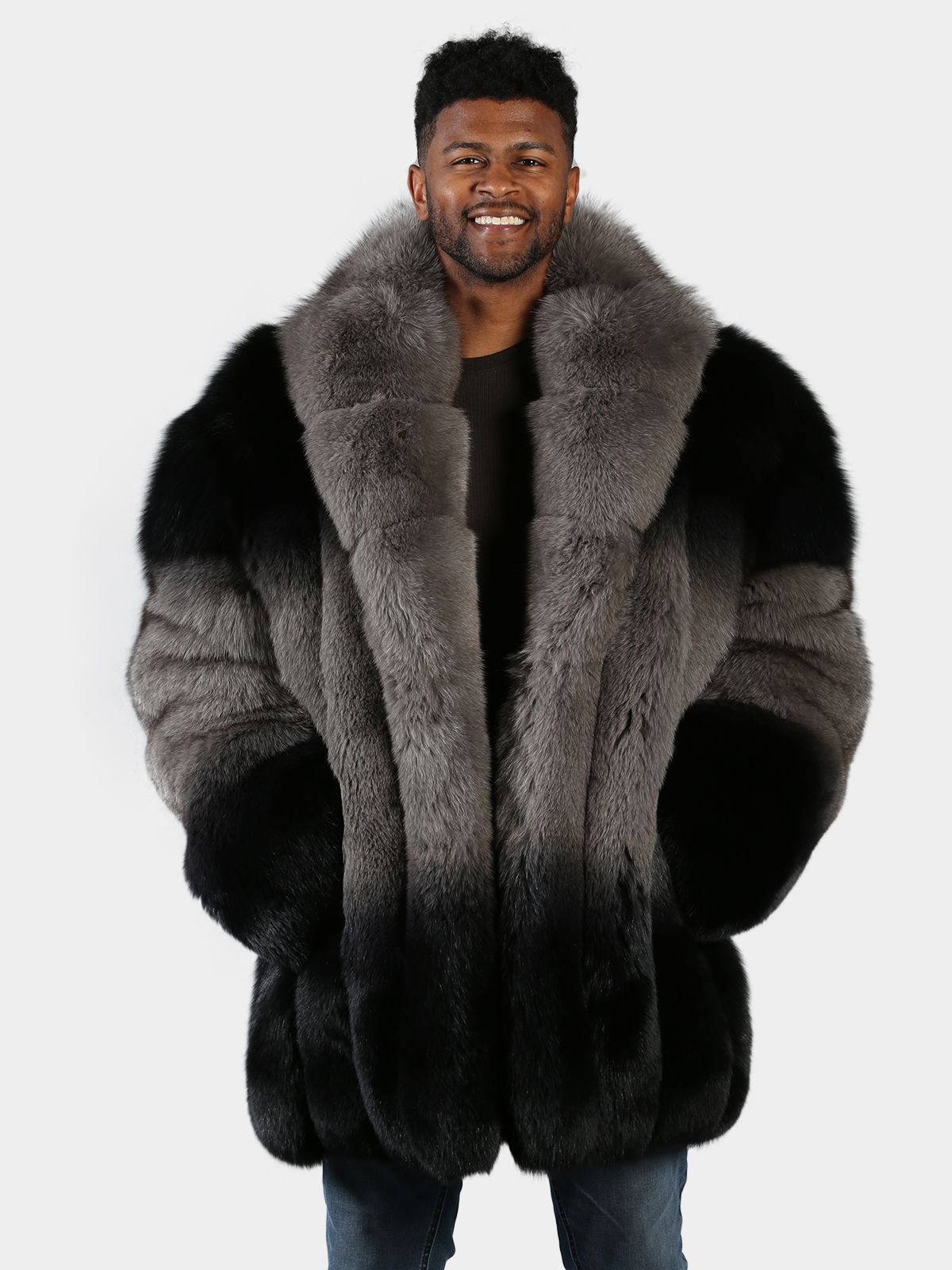 Man's Grey and Black Fox Fur 3/4 Coat