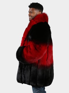 Man's Red and Black Fox Fur 3/4 Coat