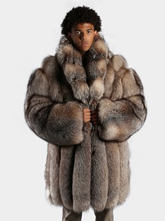 Man's Natural Crystal Fox Fur 3/4 Coat