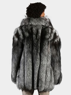 Man's Natural Silver Fox Fur 3/4 Coat