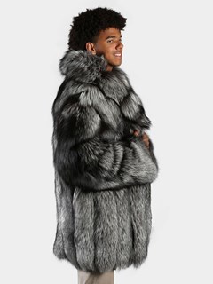 Man's Natural Silver Fox Fur 3/4 Coat