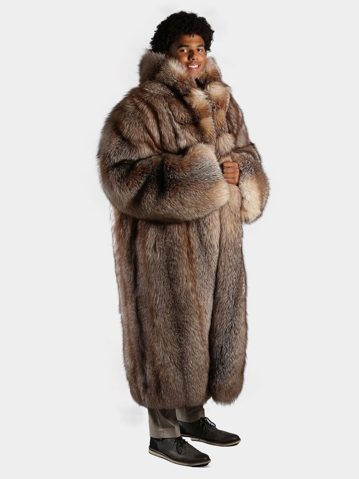 Man's Crystal Fox Fur Trench Coat - Day Furs