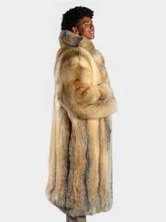 Man's Natural Golden Isle Fox Fur Trench Coat